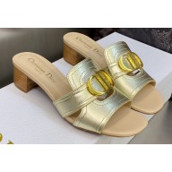 Dior Heel 4.5cm Or 30 Montaigne Slides in Calfskin Metallic Gold 2023