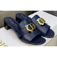Dior Heel 4.5cm Or 30 Montaigne Slides in Calfskin Dark Blue 2023