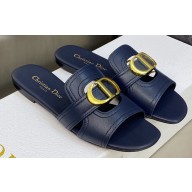 Dior Or 30 Montaigne Flat Slides in Calfskin Dark Blue 2023