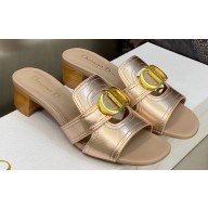 Dior Heel 4.5cm Or 30 Montaigne Slides in Calfskin Metallic Pink Gold 2023