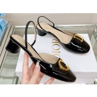 Dior Heel 3.5cm C'est Slingback Pumps in Patent Calfskin Black 2023