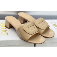 Dior Heel 3.5cm Day Slides in Patent Calfskin Beige 2023