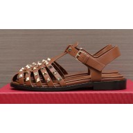 Valentino Rockstud Calfskin Round Toe Sandals Brown 2023
