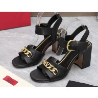 Valentino Heel 8cm VLogo Chain sandals in calfskin leather Black 2023
