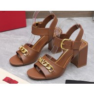 Valentino Heel 8cm VLogo Chain sandals in calfskin leather Brown 2023