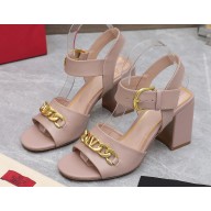 Valentino Heel 8cm VLogo Chain sandals in calfskin leather Nude 2023