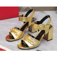 Valentino Heel 8cm VLogo Chain sandals in calfskin leather Gold 2023