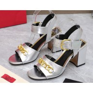 Valentino Heel 8cm VLogo Chain sandals in calfskin leather Silver 2023