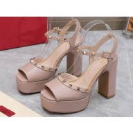 Valentino Heel 11cm Platform 3cm Leather Rockstud ankle strap sandals Nude 2023