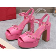 Valentino Heel 11cm Platform 3cm Leather Rockstud ankle strap sandals Pink 2023