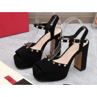 Valentino Heel 11cm Platform 3cm Leather Rockstud ankle strap sandals Suede Black 2023