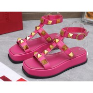 Valentino Roman Stud Platform 4cm ANKLE STRAP sandals Fuchsia 2023