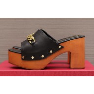 Valentino Heel 9.5cm Platform 3cm VLogo Chain CLOG in calfskin Black 2023