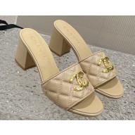 Chanel Heel 7cm Gold CC Logo Lambskin Quilting Mules G45014 Beige 2023