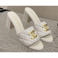 Chanel Heel 7cm Gold CC Logo Lambskin Quilting Mules G45014 White 2023