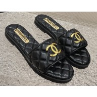 Chanel Heel 2cm Gold CC Logo Lambskin Quilting Mules G45014 Black 2023