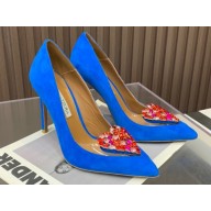 Aquazzura Heel 10.5cm Love Me Pumps Suede Blue 2023