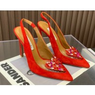 Aquazzura Heel 10.5cm Love Me Sling Suede Red 2023