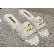 Chanel Heel 2cm Gold CC Logo Lambskin Quilting Mules G45014 White 2023