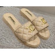 Chanel Heel 2cm Gold CC Logo Lambskin Quilting Mules G45014 Beige 2023