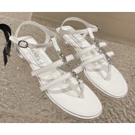 Chanel Satin, Metal & Strass Thong Sandals G40128 White 2023