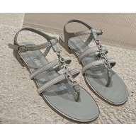 Chanel Satin, Metal & Strass Thong Sandals G40128 Gray 2023