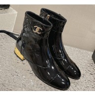 Chanel Gold Heel 3cm Patent Goatskin Short Boots G39736 Black 2023