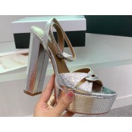 Aquazzura Heel 14cm Sinner Plateau Platform Sandals Silver 2023