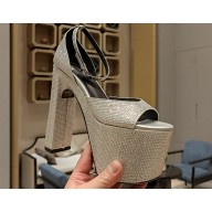 Balenciaga Heel 13cm platform 7cm Camden Sandals rhinestones Silver 2023