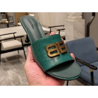 Balenciaga Heel 7cm BB Plaque Groupie Sandals in Leather crocodile print Green 2023