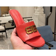 Balenciaga Heel 7cm BB Plaque Groupie Sandals in Leather crocodile print Red 2023