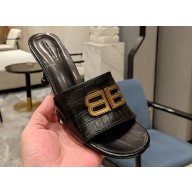 Balenciaga Heel 7cm BB Plaque Groupie Sandals in Leather crocodile print Black 2023