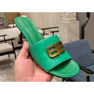 Balenciaga Heel 7cm BB Plaque Groupie Sandals in Leather Green 2023