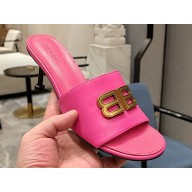 Balenciaga Heel 7cm BB Plaque Groupie Sandals in Leather Fuchsia 2023