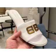Balenciaga Heel 7cm BB Plaque Groupie Sandals in Leather White 2023