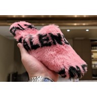 Balenciaga Teddy Mules Pink in fake fur and black contrasted Allover Logo 2023