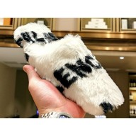 Balenciaga Teddy Mules White in fake fur and black contrasted Allover Logo 2023