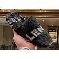 Balenciaga Teddy Mules Black in fake fur and black contrasted Allover Logo 2023