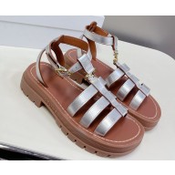 Celine CLEA TRIOMPHE GLADIATOR CHUNKY SANDALs in Calfskin Silver 2023