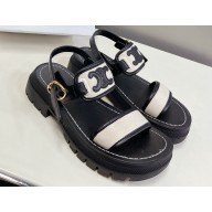 Celine CLEA TRIOMPHE SANDALs in Calfskin and Canvas Black 2023
