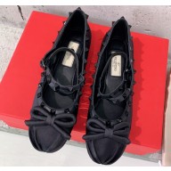 Valentino Rockstud Satin Ballerina Black 2023