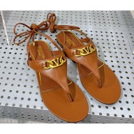 Valentino VLogo Chain leather thong sandals Brown 2023