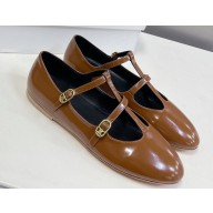 Celine DOUBLE STRAP MARY JANE BALLERINAs in Patent Calfskin Brown 2023