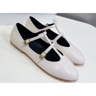 Celine DOUBLE STRAP MARY JANE BALLERINAs in Patent Calfskin White 2023
