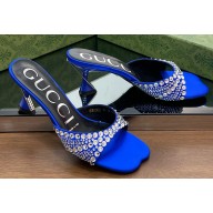 Gucci Heel 6.5cm slide sandals silk satin with crystals 749663 Blue 2023