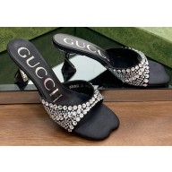 Gucci Heel 6.5cm slide sandals silk satin with crystals 749663 Black 2023