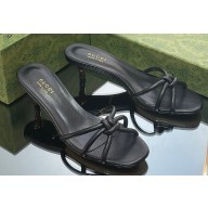 Gucci Low Heel slide sandals with bamboo 746034 Black 2023