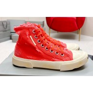 Balenciaga Paris High Top Women/Men Sneakers in Fully destroyed cotton and rubber Red 2023