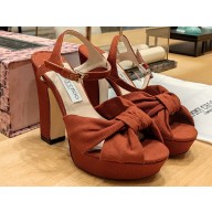 Jimmy Choo Heel 12cm Platform 4cm Heloise Sandals Linen Brown 2023