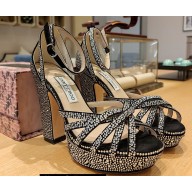 Jimmy Choo Heel 12cm Platform 4cm ISRA Sandals Crystal Black 2023